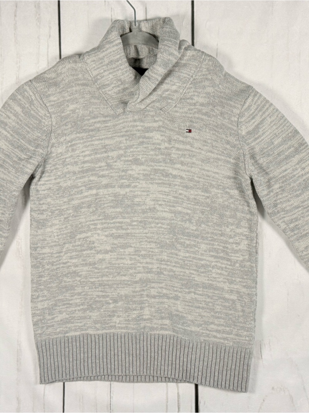 Tommy Hilfiger Boys 12/14 Gray Marled Shawl Collar Cotton Sweater